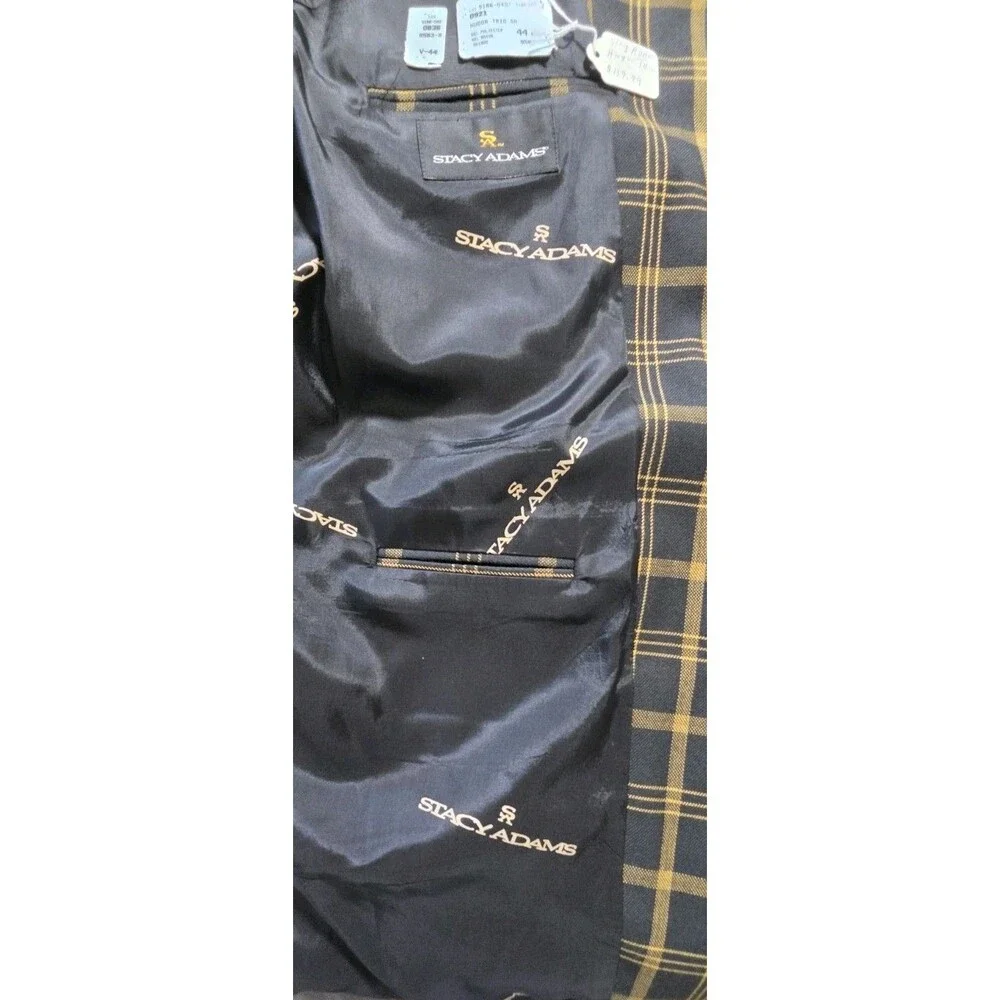 Stacy Adams Hugor Trio SA Plaid Jacket Blazer Men 44R Black Gold 7-Button Zoot